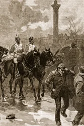 Krvavá neděle: Záchranáři drží Trafalgarské náměstí, 1887, ilustrace z 