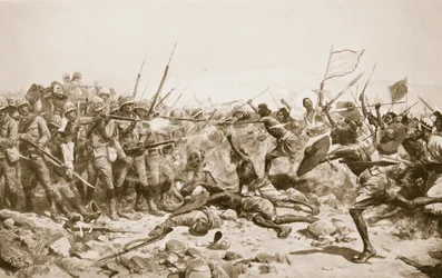 Bitva u Abu Klea, 17. ledna 1885, ilustrace z „Hutchinsonových dějin národů“, kolem roku 1910
