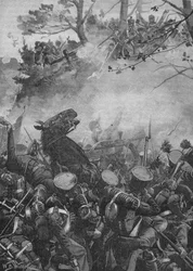 Francouzi se hnali vpřed s triumfálním výkřiky a palbou dolů do duté silnice, 1902