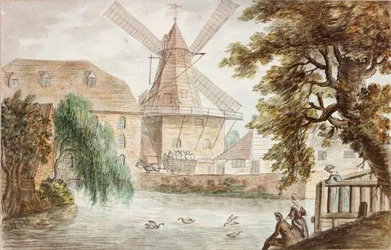 River Scene (tužka a akvarel na papíře)