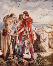 Egfrith nabízí biskupství z Hexhamu Cuthbertovi, 678, ilustrace z 