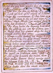 "Vrhl novorozený zázrak skrz" hvězdnou noc", text z "The Marriage of Heaven and Hell", cca 1790-3 (reliéfní lept hotový perem a akvarelem)