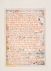 Přísloví o pekle, text ze "Sňatku nebe a pekla", asi 1790-3 (reliéfní lept dokončený perem a čb)