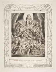 Satan před Božím trůnem, z ilustrací Knihy Job, 1825-26.