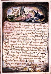 "Starověcí básníci...", ilustrace a text z "Svatba nebes a pekla", kolem 1790-3 (reliéfní lept hotový perem a akvarelem)