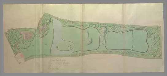 Celkový plán zahrad v Kew, 1763.