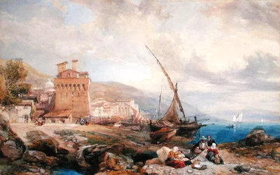 Salernský záliv, kolem roku 1840 (akvarel a kvaš na bílém papíře)