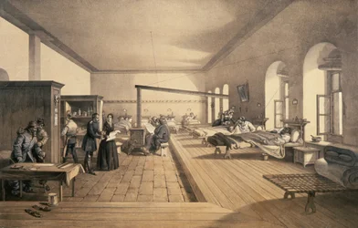 Jedno z oddělení nemocnice ve Scutari, 1856