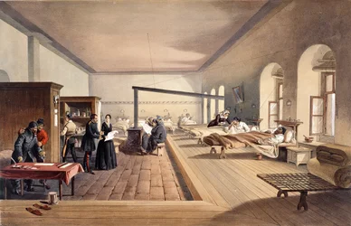 Jedno z nemocničních oddělení ve Scutari, z díla „The Seat of War in the East - Second Series“, vydaného nakladatelstvím Colnaghi and Co., 1856
