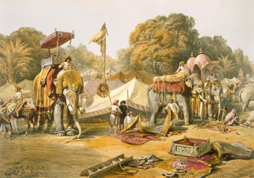 Pheel Khana neboli sloní ubikace, Holkarův tábor, z díla „India Ancient and Modern“, 1867
