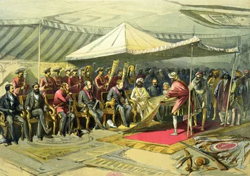 Návratná návštěva místokrále u mahárádže z Kašmíru, 1863 (chromolitho)