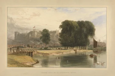 Hrad Windsor, poblíž Brocas Meadows, 1827 (wc a pero a inkoust na papíře položené na pase)
