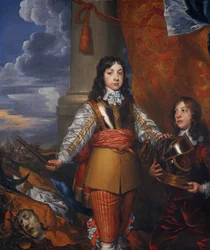 Karel II., 1630 - 1685. Skotský král 1649 - 1685. Král Anglie a Irska 1660 - 1685 (když byl princem z Walesu, se stránkou)
