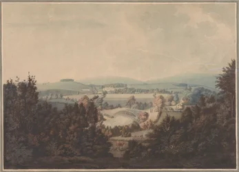 Krajina s řekou a mostem