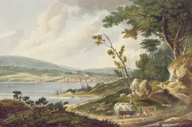 Newburg, č. 14 z portfolia řeky Hudson, ryl J. Hill, 1821-25
