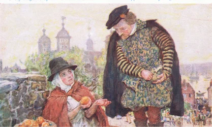 Shakespeare kupuje pomeranč od ženy na Tower Hill, z časopisu My Magazine, pub.1922