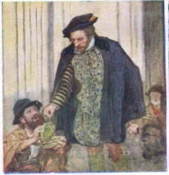 Shakespeare dává groš žebrákovi, z My Magazine, pub.1922