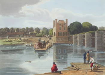 Datchet Ferry, poblíž Windsoru, vyrytý Robertem Havellem mladším (1793-1878) publikoval 1818 (akvatinta)