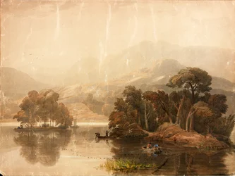 Keswick Lake (tělová barva a akvarel na papíře (nalepeno na kartě))