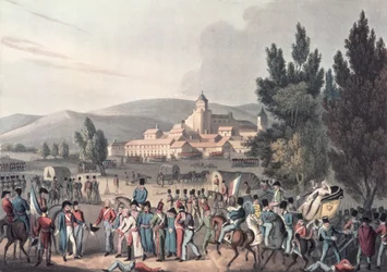Bitva u Vittorie, 1813, Bring in the Prisoners, lept I. Clarke, akvatinováno M. DuBourgem (akvatinta)