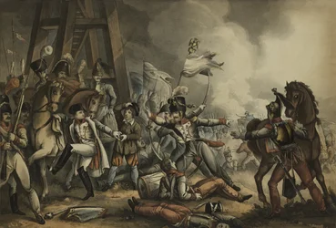 Sauve qui peut aneb Každý člověk sám za sebe, akvatinta od Thomase Sutherlanda (1785-1838), publikoval James Jenkins, 1. května 1816 (barevná akvatinta)