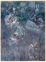 Oberon: a přimějte ho, aby se spravedlivým Aeglem zlomil jeho víru, z hospody Sen noci svatojánské. 1914.