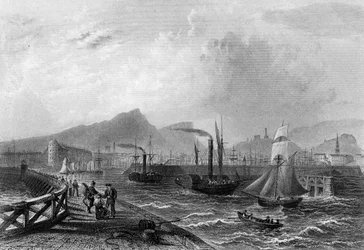 Leith Pier and Harbour, rytý Robert Wallis, c.1820