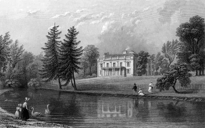 Moor Hall poblíž Harlow v Essexu, vyryl John Rogers, 1833