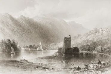 Narrow Water Castle, County Down, Severní Irsko, z „Scenery and Antiquities of Ireland“ od George Virtue, 1860