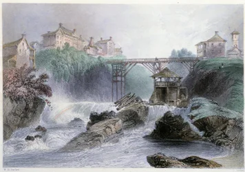 Pont à Sherbrooke – v „“Kanadské scenérii ilustrované“ Williamem Henrym Bartlettem, ed. George Virtue