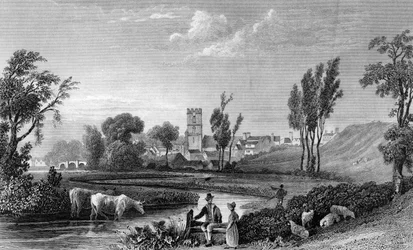 Římské nádraží v Chipping Hill, Witham, Essex, vyryto Williamem Tomblesonem, 1832