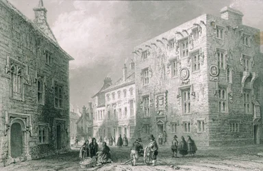 Pouliční scéna v Galway, hrabství Galway, z „Scenery and Antiquities of Ireland“ od George Virtue, 1860