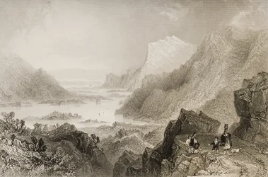 Přístup ke Killarney z Kenmare Road, hrabství Killarney, z „Scenery and Antiquities of Ireland“ od George Virtue, 1860