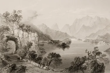 Horní jezero v Killarney, hrabství Killarney, Irsko, z 