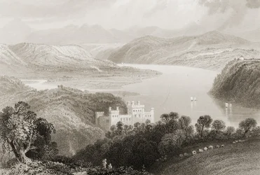 Údolí Blackwater mezi Youghal (County Cork) a Lismore (County Waterford), Irsko, z „Scenery and Antiquities of Ireland“ od George Virtue, 1860