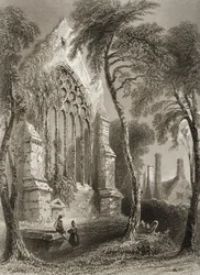 Youghal Abbey, County Cork, Irsko, z „Scenery and Antiquities of Ireland“ od George Virtue, 1860