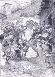 Poručík Harley vede třídu z Fort Chitral, ilustrace z Cassells History of England, 1900s