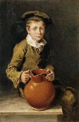 Chlapec sedící na lavičce s džbánem, 1839
