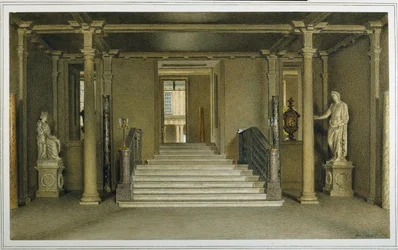 Severní vstupní hala v Chatsworth House (akvarel na papíře)
