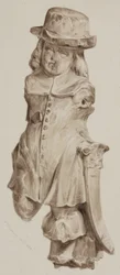 Vyřezávaná postava v dubu, najednou ve dveřích domu postaveného na místě Boars Head Tavern, Eastcheap, 1834 (umýt na papíře)