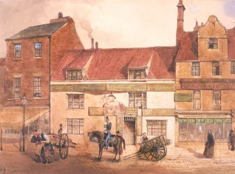 The White Horse Inn, Pilgrim Street (tělová barva, tužka a čb na papíře)