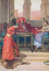 Nehemjášova petice králi z knihy The Bible Picture Book vydané Thomasem Nelsonem kolem roku 1950