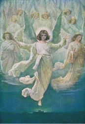 Andělský sbor, z The Bible Picture Book vydané Thomasem Nelsonem, kolem roku 1950