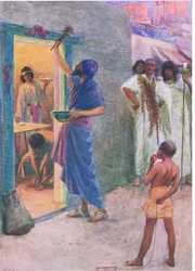 První Pesach, z The Bible Picture Book vydané Thomasem Nelsonem, kolem roku 1950