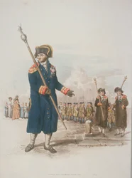 Farní Beadle v občanském kroji držící hůl, 1805