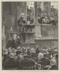The Right Honorable W E Gladstone v Oxfordu, přednášející Romanes Lecture v Sheldonian Theatre