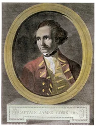 Portrét kapitána Jamese Cooka (1728-79), z frontispipu „Cesta kolem světa k jižnímu pólu“ (pozdější kolorování)