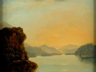 Pohled na zátoku Dusky Bay s maorskou kánoí