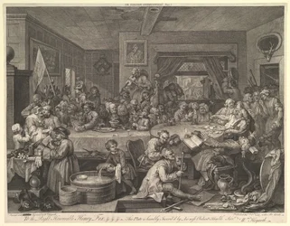 An Election Entertainment, Plate I: Four Prints of an Election, únor 1755.