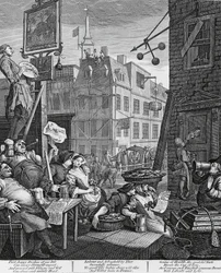 Beer Street, Londýn, rytina William Hogarth (1697-1764), Velká Británie